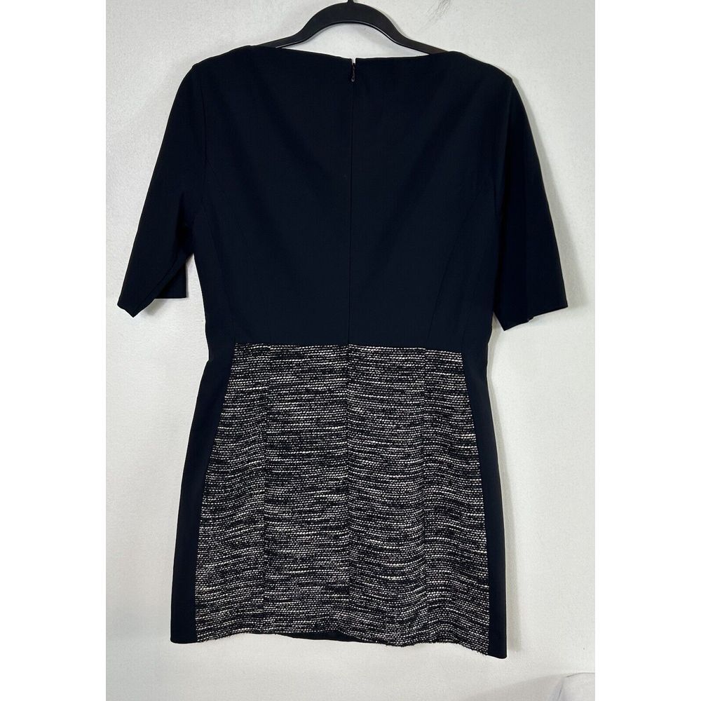 Tibi Womens Black Tweed Sheath Dress Short Sleeve Square Neck Lined Size 8 Fall - Picture 4 of 16